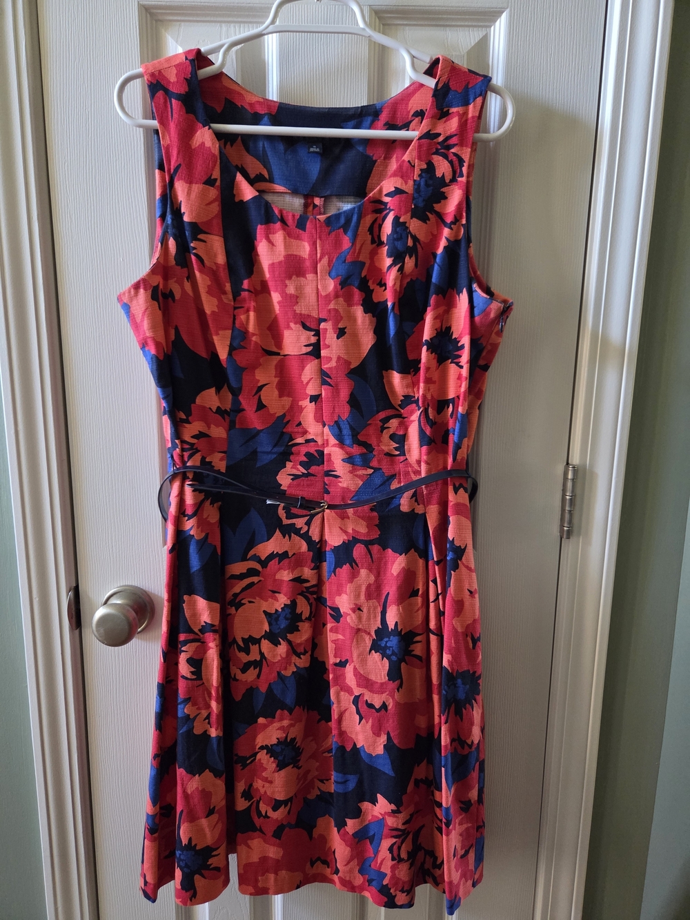Tommy Hilfiger Women's Navy & Coral Floral A-Line Dress